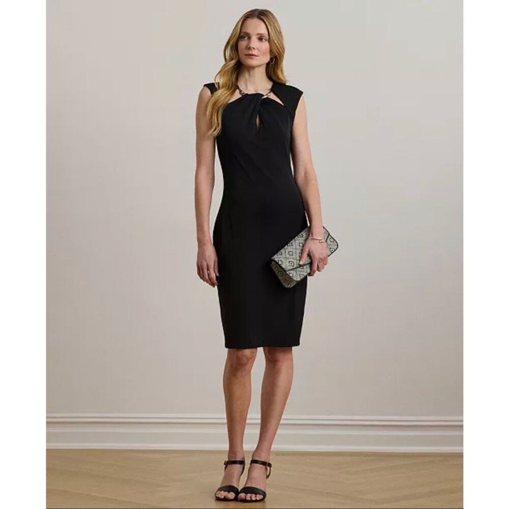 Lauren Ralph Lauren Cutout Jersey Cocktail Dress Black 12
